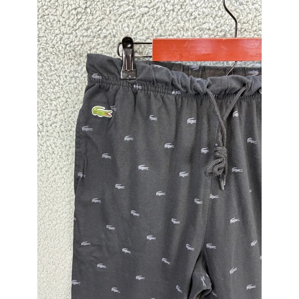 Lacoste All Over Logo Jogger Pants Mens M Black Sleepwear Lounge Pajama